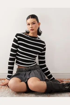 COLLUSION Slash neck fluffy fitted jumper-Multi