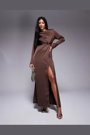 In The Style X Hannah Brown satin twist detail maxi dress in