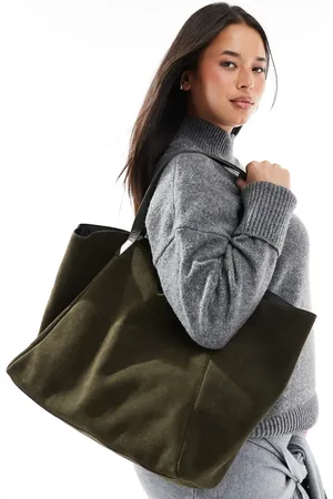 ASOS Suede winged tote bag in with leather straps