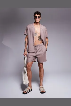 South Beach Linen blend beach shorts in (part of a set)-Neutral