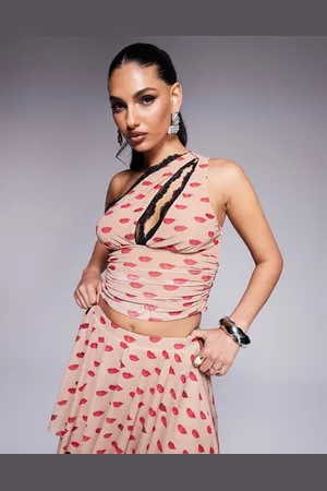 AFRM Delany one shoulder crop top in print (part of a set)-Multi