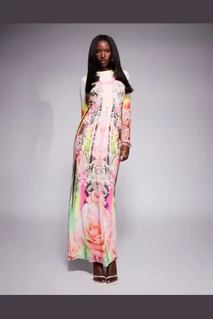 AFRM Didi long sleeve mesh midi dress in print-Multi