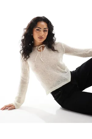 ONLY Neck tie detail jumper in -Neutral