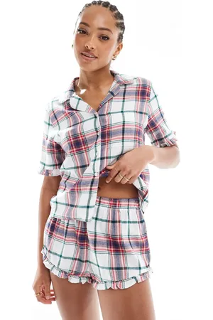 Cotton On Cotton On flannel pyjama short and shirt set in vintage cream check