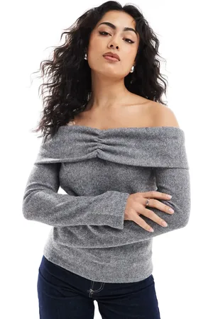 ONLY Off shoulder knitted jumper in grey
