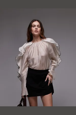 & OTHER STORIES Blouse with ruffle sleeves and bow back in -Neutral
