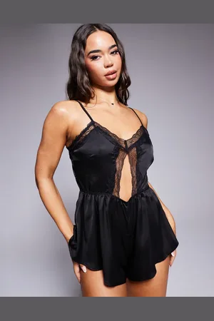 River Island Satin romper with lace detail in