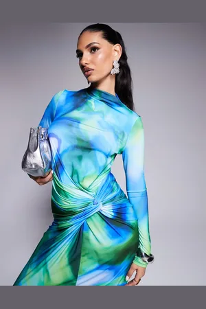 DASKA Exclusive high neck maxi dress in blue print