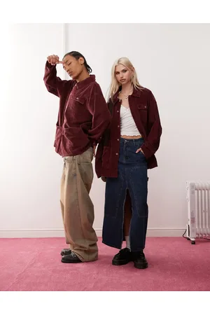 Reclaimed Unisex cord shacket in -Red