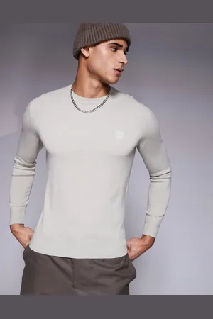 HUGO BOSS Kanovano tonal logo cotton knit jumper regular fit in -Neutral