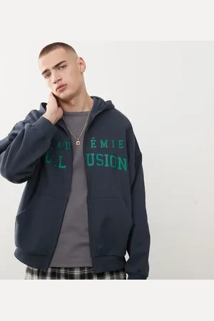 COLLUSION Boxy hoodie in navy with varsity print