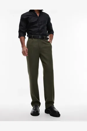 ASOS Smart straight leg pants in wool look herringbone-Neutral