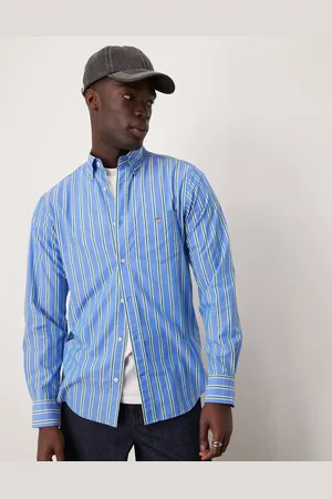 GANT Regular fit poplin striped logo shirt in blue