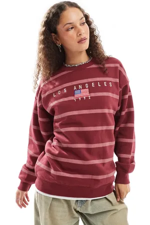 Daisy Street Pink stripe LA embroidered sweatshirt-Multi