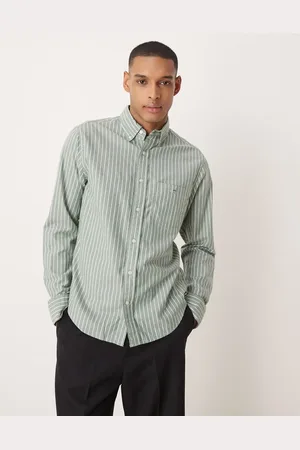 GANT Regular fit logo brushed twill striped shirt in green