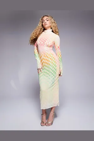 AFRM Shailene high neck mesh midi dress in print-Multi