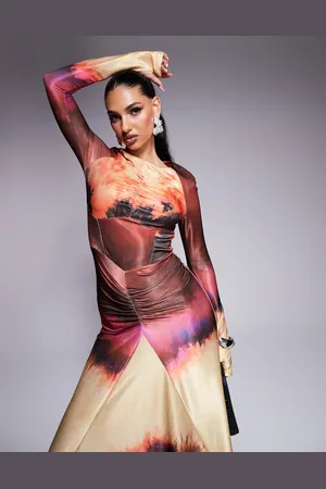 DASKA Jersey maxi dress with ruching detail in print