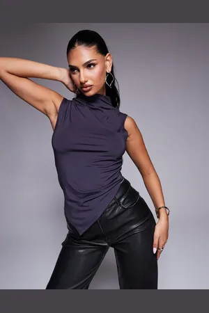 ASOS Grown on high neck gathered asymmetric hem top in -Grey