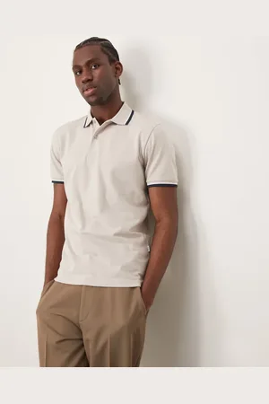 SELECTED Tipped polo shirt in cream-White