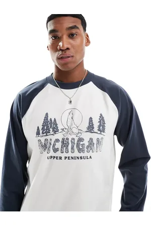 Hollister Boxy raglan long sleeve motif top in grey white