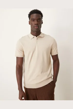 SELECTED Knitted polo shirt in cream-White