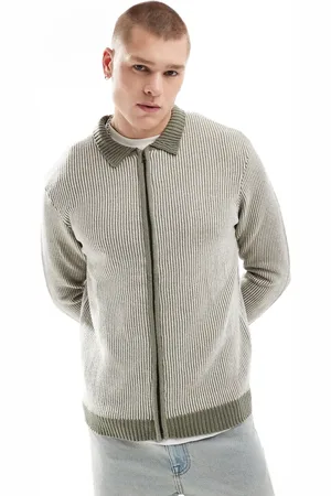 Another Influence Textured pinstripe zip through cardigan in -Green