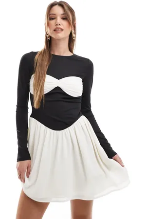 The Frolic Exclusive contrast bust detail mini skater dress in black and white-Multi