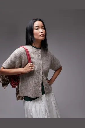 Topshop Knitted half sleeve cardi in -Neutral