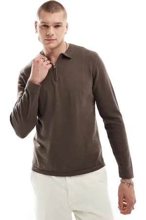 Another Influence Knitted long sleeve polo jumper in brown
