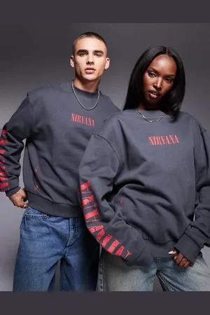 ASOS Unisex boxy oversized licence sweatshirt with Nirvana prints in charcoal-Grey