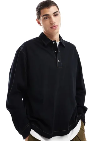 ASOS Boxy oversized denim overhead shirt in black-Blue