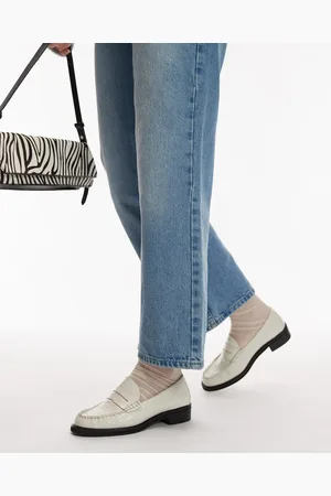 Topshop Carter loafers with ruched detail in off white crocodile print