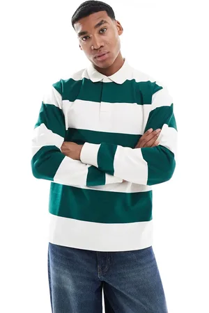 New Look Oversized stripe rugby polo shirt in pattern-White