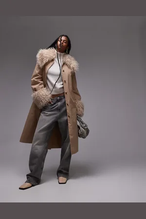 & OTHER STORIES Belted midi coat in with detachable faux fur collar and cuffs-Neutral