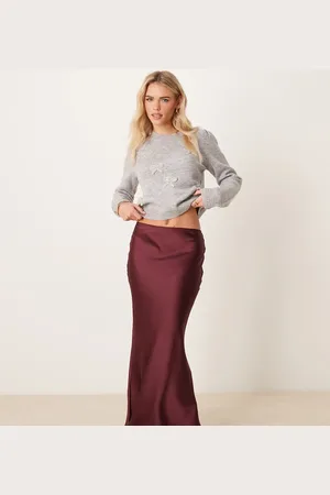 New Look Satin midi bias skirt in -Red