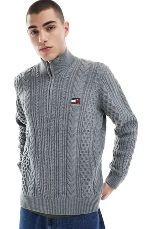 Tommy Hilfiger Cable knit 1/4 zip jumper in grey