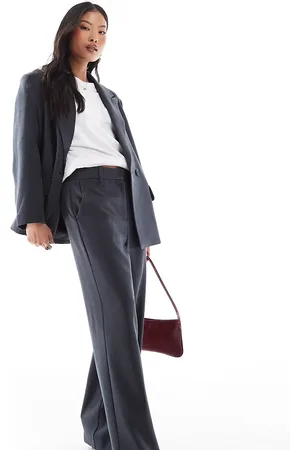 VERO MODA Tailored herringbone wide leg pants in dark grey melange (part of a set)