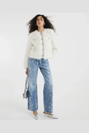 River Island Foil snake print relaxed straight jeans in midblue wash