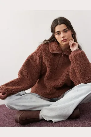 Miss Selfridge Borg half zip top in -Brown