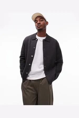 ARKET Boiled wool oversized cardigan with button front and polo collar in