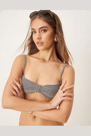 Free Society Crinkle stripe knot front underwire bikini top in -Multi