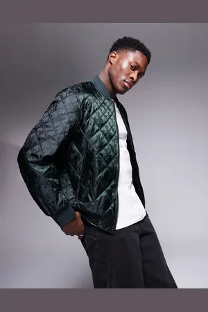 Armani Exchange Quilted bomber jacket with logo print in dark green