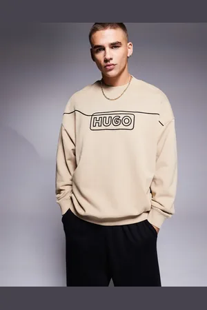 Hugo Blue Noideryos loose fit sweatshirt with line logo in beige-Neutral