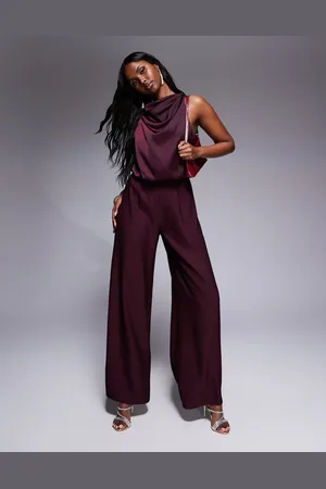 ASOS Cowl neck jumpsuit with satin bodice in -Red