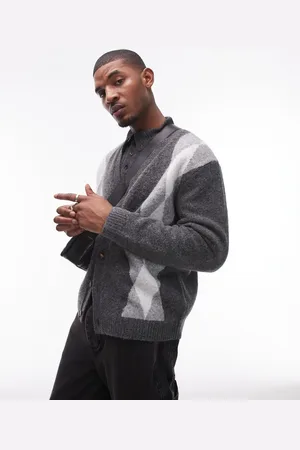 Topman Cardigan in grey & white argyle