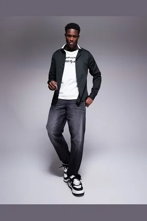 Armani Exchange Shirt with contrast stripe collar in black