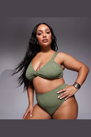 South Beach Zebra crinkle high leg high waist bikini bottoms in khaki