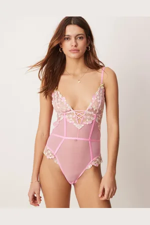 ASOS Cleo premium embroidery soft body in pink-Black