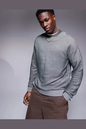 Armani Exchange Knitted two tone ribbed jumper in grey