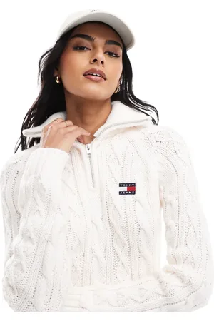 Tommy Hilfiger Cable knit 1/4 zip jumper in off white